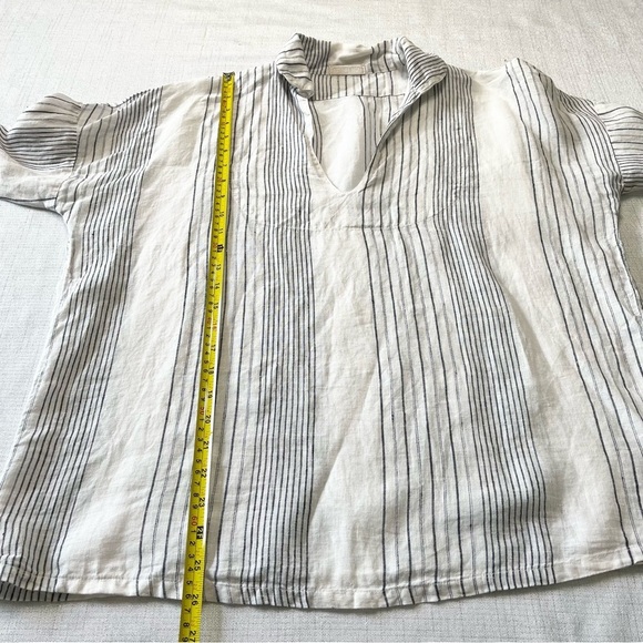 CP Shades Womens  Linen Top S Tunic White Blue Stripe Lagenlook Boho Relaxed - Picture 3 of 8